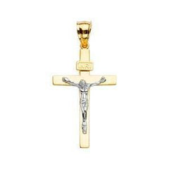 14K Gold Two Tone 19mm Crucifix Cross Pendant