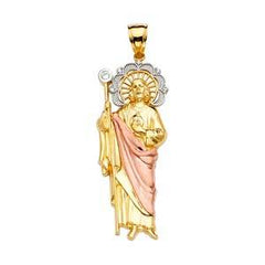 14k Tri Color Gold 18mm San Judas Pendant