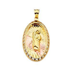 14k Tri Color Gold 15mm CZ San Judas Medal Pendant