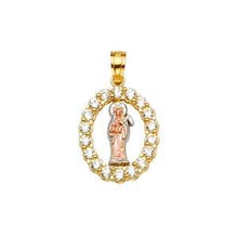 Load image into Gallery viewer, 14k Tri Color Gold 15mm CZ Santa Muerte Pendant