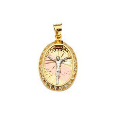 14k Tri Color Gold 15mm Jesus Medal Pendant