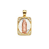 14K Tri Color 12mm CZ Religious Guadalupe Medal Pendant