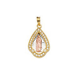 14K Tri Color 12mm CZ Religious Guadalupe Medal Pendant