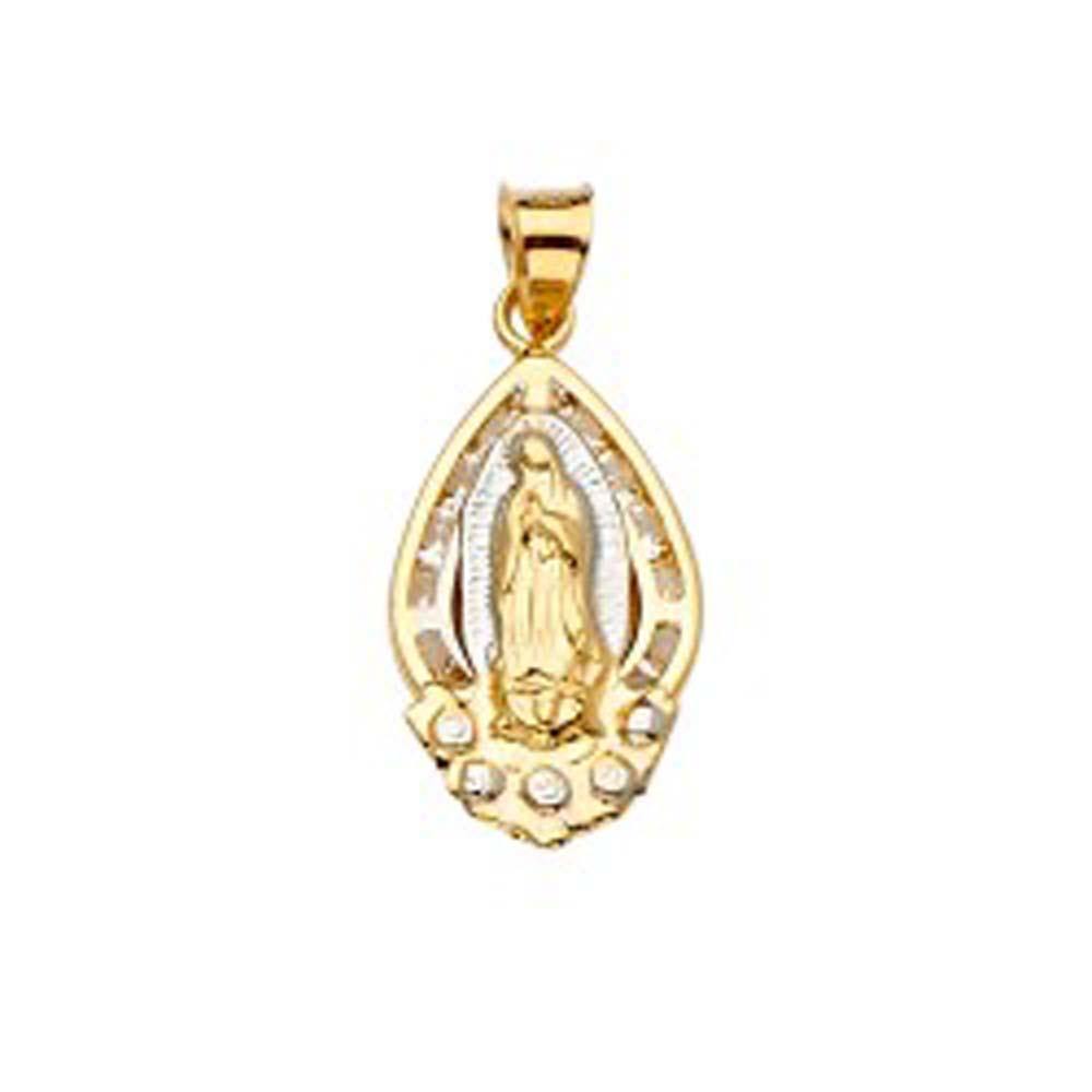 14K Tri Color 12mm CZ Religious Guadalupe Medal Pendant - silverdepot