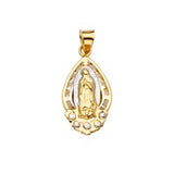 14K Tri Color 12mm CZ Religious Guadalupe Medal Pendant