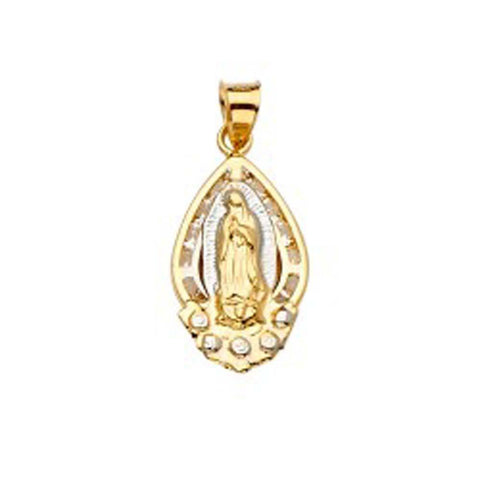 14K Tri Color 12mm CZ Religious Guadalupe Medal Pendant