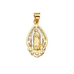 14K Tri Color 12mm CZ Religious Guadalupe Medal Pendant