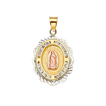 Load image into Gallery viewer, 14K Tri Color 17mm CZ Religious Guadalupe Medal Pendant - silverdepot