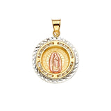 14K Tri Color 18mm CZ Religious Guadalupe Medal Pendant