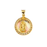 14K Tri Color 16mm CZ Religious Guadalupe Medal Pendant