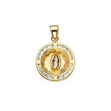 Load image into Gallery viewer, 14K Tri Color 15mm CZ Religious Guadalupe Medal Pendant - silverdepot