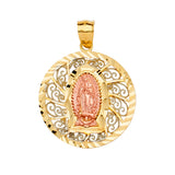 14K Tri Color 26mm Religious Guadalupe Pendant