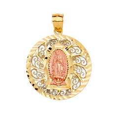 14K Tri Color 26mm Religious Guadalupe Pendant