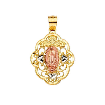 14K Tri Color 17mm Religious Guadalupe Pendant - silverdepot