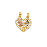 14K Tri Color 19mm Heart CZ Religious Guadalupe Cross Pendant