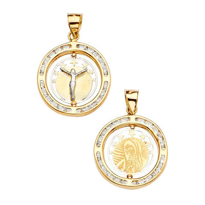 14K Tri Color 18mm Spinning Medal Pendant - silverdepot