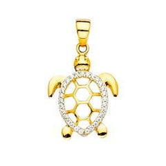 14K Two Tone 14mm Turtle Pendant