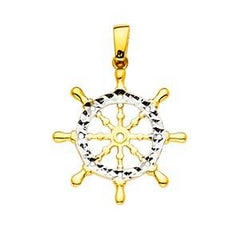 14K Two Tone 14mm Boat Wheel Pendant