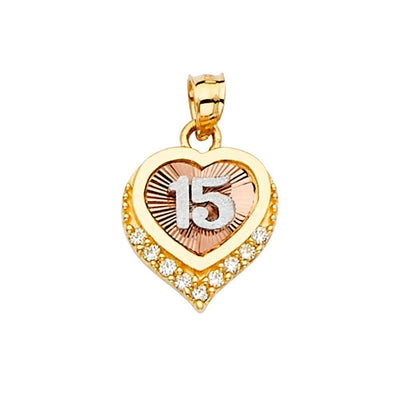 14K Tri Color 12mm CZ 15 Years Pendant - silverdepot
