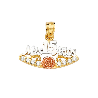 14K Tri Color 20mm CZ 15 Years Pendant