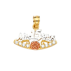 14K Tri Color 20mm CZ 15 Years Pendant