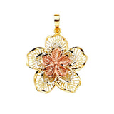 14K Gold 23mm Tri Color Filigree Flower Pendant