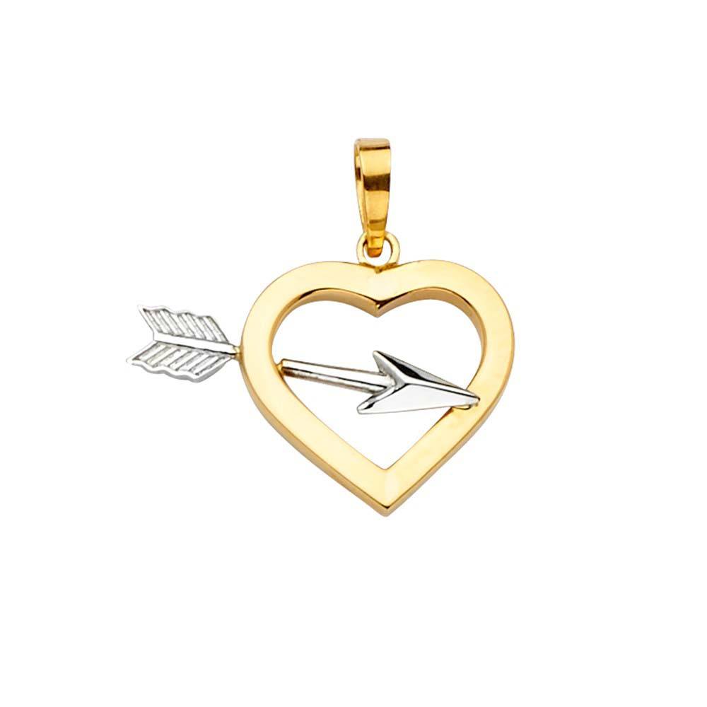 14K Yellow Gold 16mm Two Tone Cupid Arrow Pendant