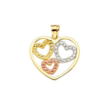Load image into Gallery viewer, 14K Gold 19mm Tri Color 3Hearts Pendant - silverdepot