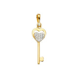14K Gold 7mm CZ Key Pendant