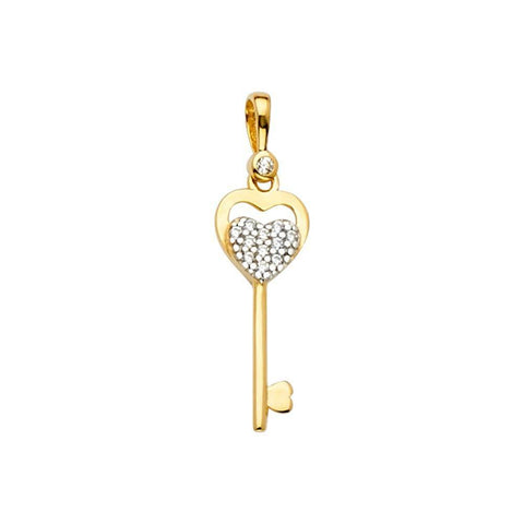 14K Gold 7mm CZ Key Pendant
