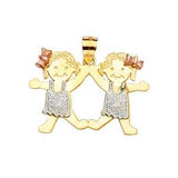 14k Yellow Gold 28mm Girl-Girl Assorted Pendant