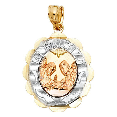 14K Tri Color 15mm Baptism Religious Pendant - silverdepot