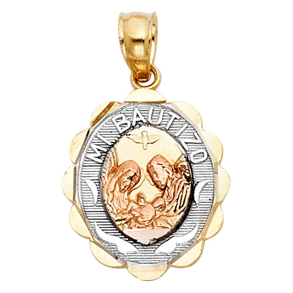 14K Tri Color 13mm Baptism Religious Pendant - silverdepot