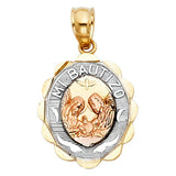 14K Tri Color 13mm Baptism Religious Pendant