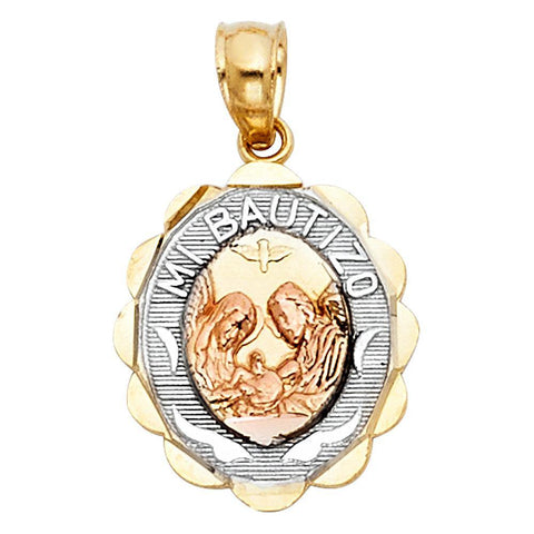 14K Tri Color 13mm Baptism Religious Pendant