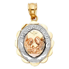 14K Tri Color 13mm Baptism Religious Pendant