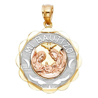 14K Tri Color 18mm Baptism Religious Pendant - silverdepot