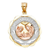 14K Tri Color 18mm Baptism Religious Pendant