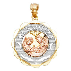 14K Tri Color 18mm Baptism Religious Pendant