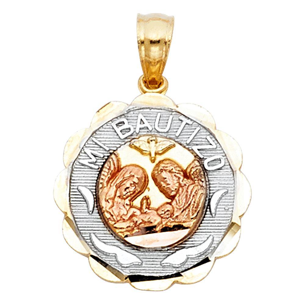 14K Tri Color 15mm Baptism Religious Pendant - silverdepot