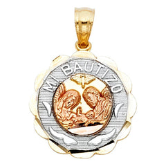 14K Tri Color 15mm Baptism Religious Pendant