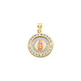 14K Tricolor Gold Round Guadalupe Religious pendant