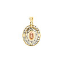 Load image into Gallery viewer, 14K Tricolor Gold Oval Lady of Guadalupe Religious pendant