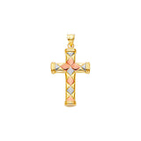 14K Yellow Gold Tri color Cross Pendant