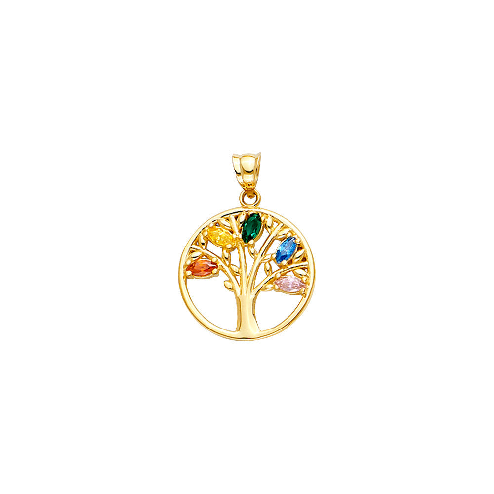 14K Yellow Gold Multi Stone Tree Of Life Pendant