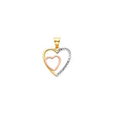 14K Tricolor Gold Two Hearts Pendant