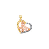 14K Tricolor Gold Butterfly in a Heart Pendant
