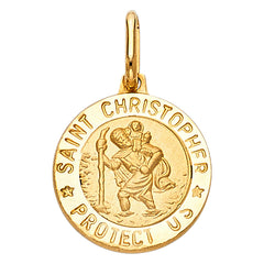 14K Yellow Gold 15mm St. Christopher Religious Pendant