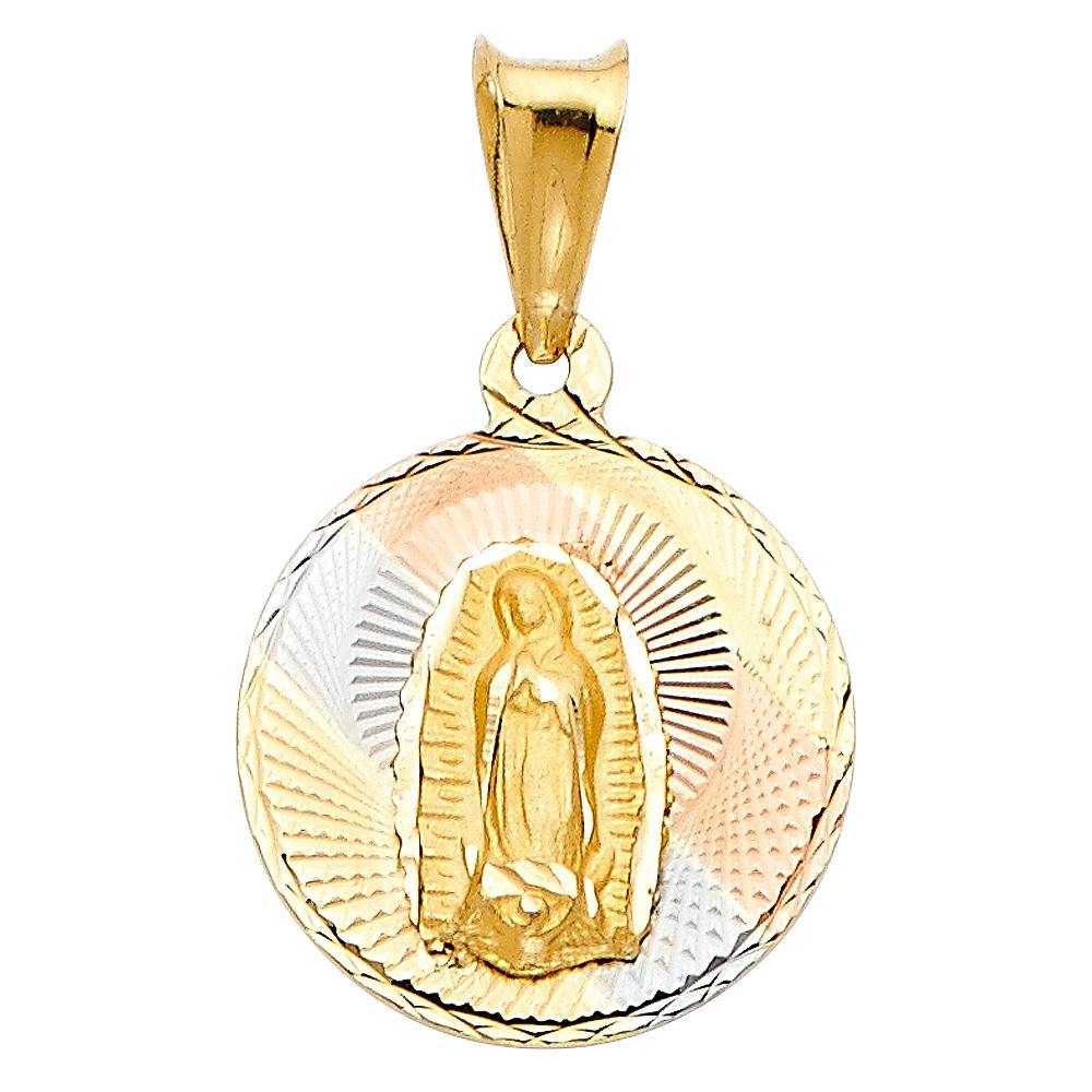 14K Tri Color 15mm DC Guadlupe Stamp Religious Pendant - silverdepot
