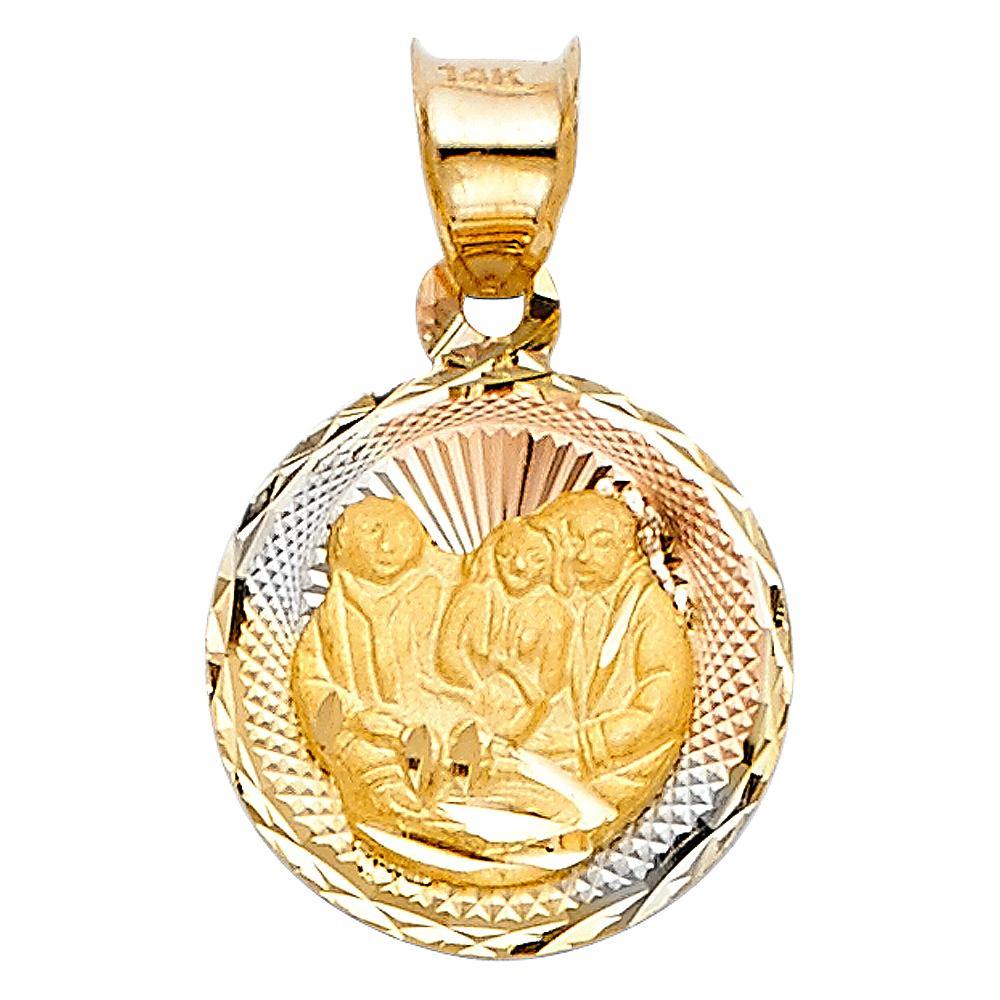14K Tri Color 12mm DC Stamp Baptism Religious Pendant - silverdepot
